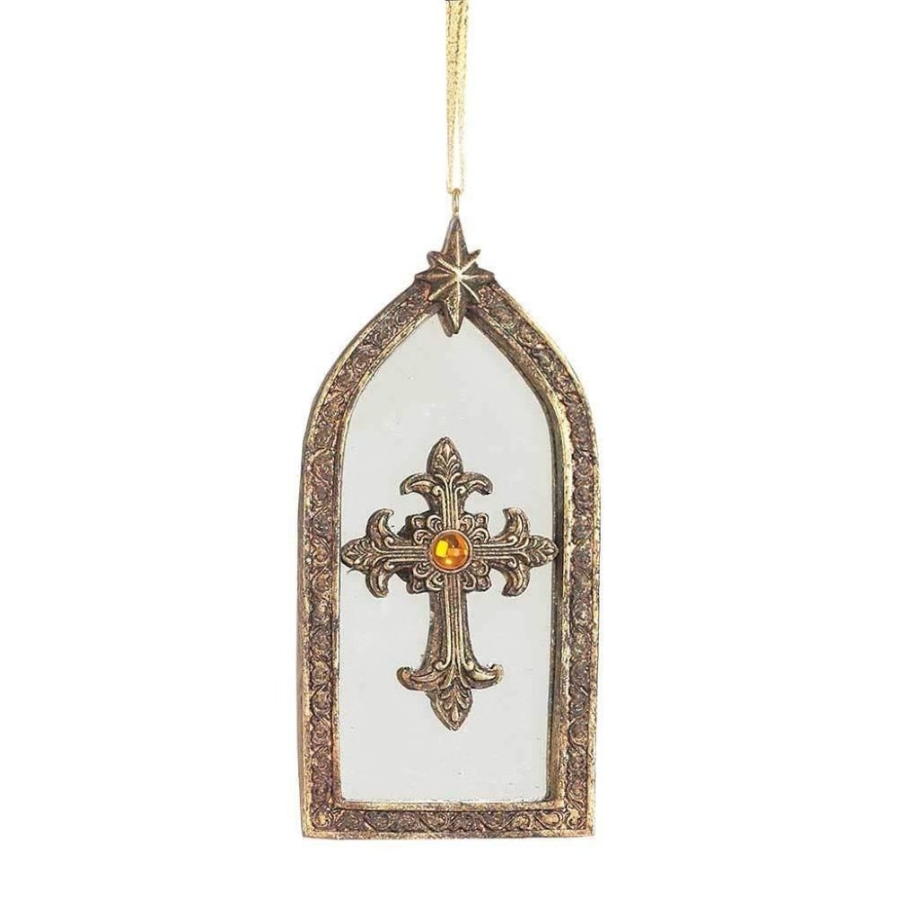 Gold Mirrored Resin Cross Ornament